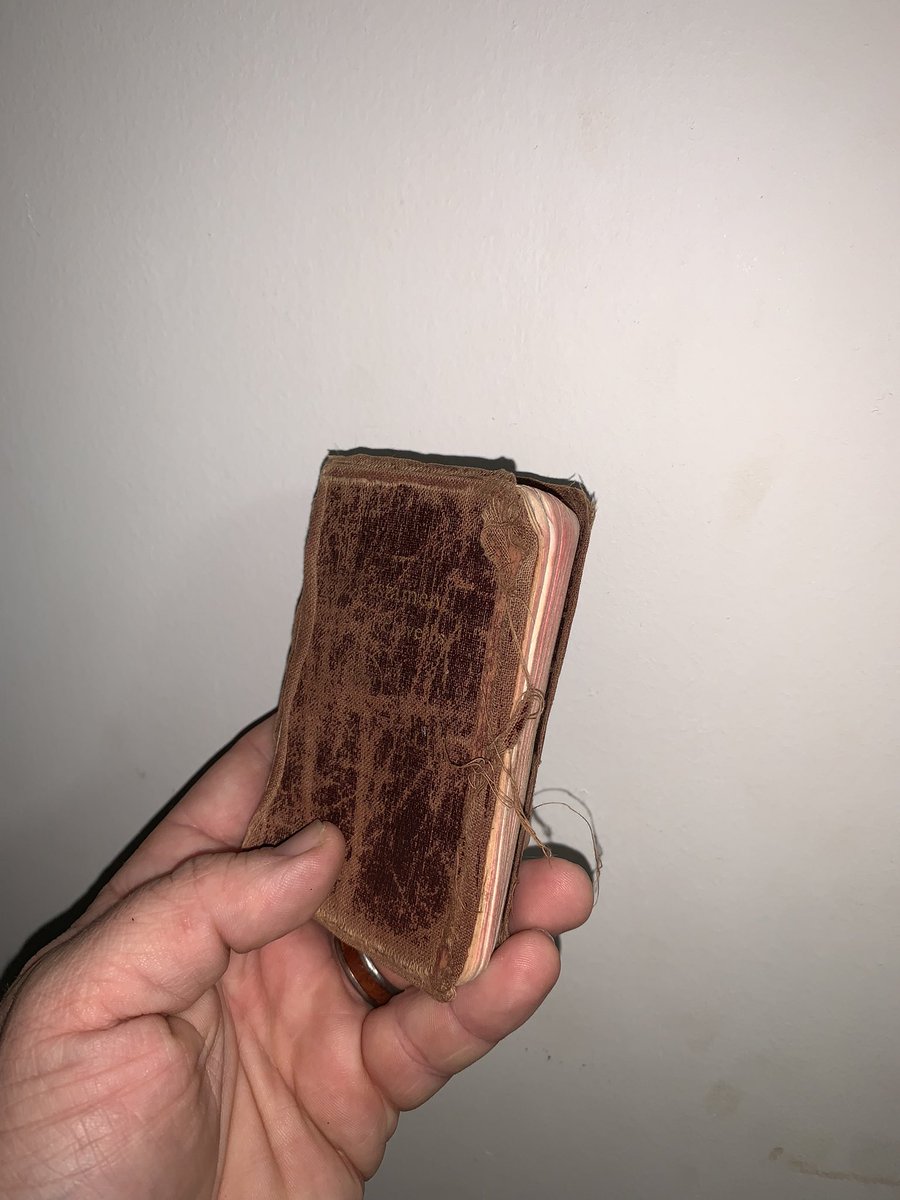 AbleMass's tweet photo. My great grandpa carried this #Bible in #WWI and #WWII, papaw carried it in #Korea and #Vietnam, dad carried it in the #FirstGulfWar, and I kept it in my left breast pocket in Iraq and Afghanistan. My most prized possession. https://t.co/zHtxUILWoy
