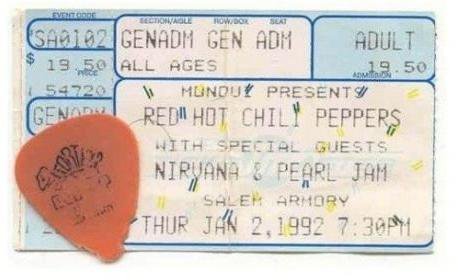crockpics's tweet image. Red Hot Chili Peppers' tickets with special guests 'Nirvana' and 'Pearl Jam', 1992.