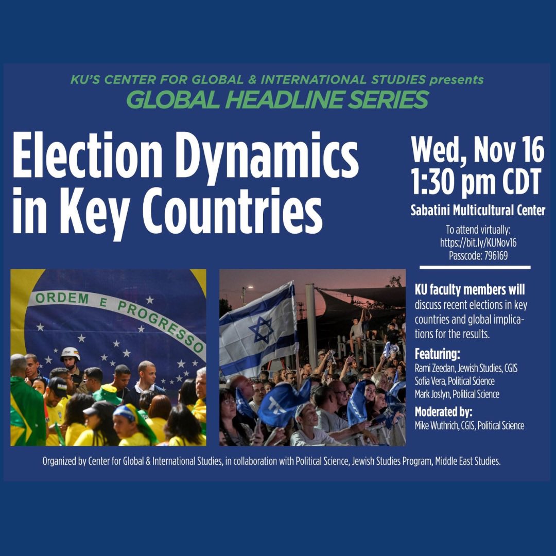 KU Jewish Studies (@kujewishstudies) on Twitter photo Join <a href="/kuglobal/">KU Center for Global & International Studies</a> at the Sabatini Multicultural Center, or virtually, for a discussion on election dynamics in key countries featuring our very own Dr. Rami Zeedan! Join <a href="/kuglobal/">KU Center for Global & International Studies</a> at the Sabatini Multicultural Center, or virtually, for a discussion on election dynamics in key countries featuring our very own Dr. Rami Zeedan!