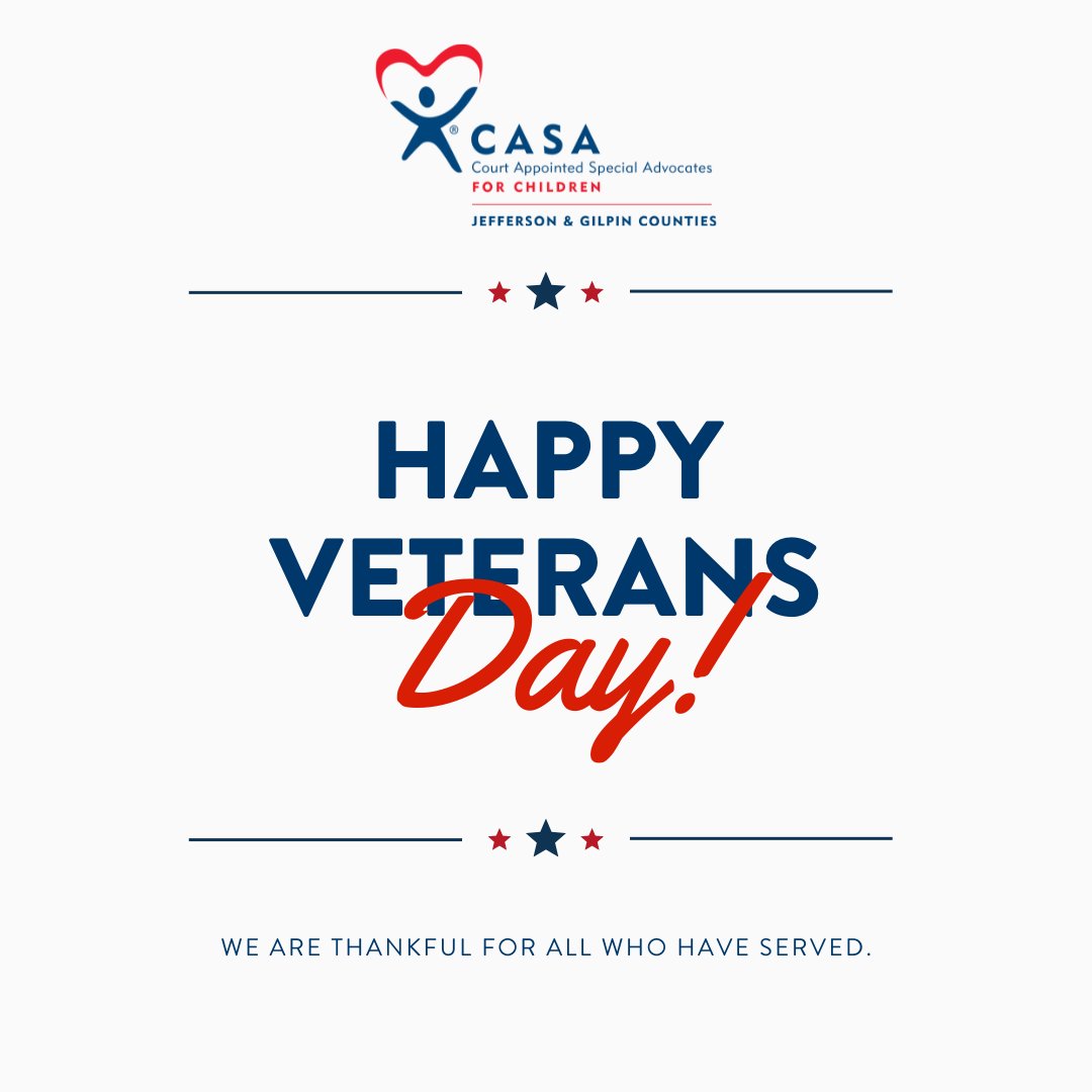 Happy Veterans Day! Here at CASA, we are thankful for the bravery and dedication of all of those who have served our country. ❤️ 💙 ❤️