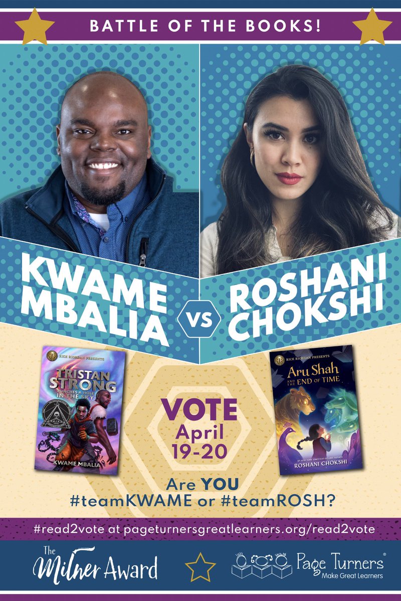 Page Turners Make Great Learners ๐ (@ptmgl) on Twitter photo #teamKwame ๐๐พ or #teamRosh ๐งโโ๏ธ #MilnerAward๐
โ๏ธ Battle of the Books! โ๏ธ
๐๐ฝ Posters delivered soon!๐<a href="/apsBAMOAcademy/">Barack and Michelle Obama Academy - THE OFFCIAL PG</a> <a href="/APSBenteen/">Benteen Elementary</a> @APSBoydES <a href="/APSGardenHills/">Garden Hills Elem</a> <a href="/APS_SarahSmith/">SarahSmithElementary</a> <a href="/riverslionsroar/">E. Rivers Elementary</a> <a href="/APSHutchinson/">Hutchinson E. S.</a> <a href="/APSHeritage/">Heritage Academy</a> <a href="/BurgessPeterson/">Burgess Peterson PTA</a> <a href="/APSFinchEagles/">Finch ES</a> <a href="/KSekouM/">Kwame the Gr8</a> <a href="/Roshani_Chokshi/">Roshani Chokshi</a> #teamKwame ๐๐พ or #teamRosh ๐งโโ๏ธ #MilnerAward๐
โ๏ธ Battle of the Books! โ๏ธ
๐๐ฝ Posters delivered soon!๐<a href="/apsBAMOAcademy/">Barack and Michelle Obama Academy - THE OFFCIAL PG</a> <a href="/APSBenteen/">Benteen Elementary</a> @APSBoydES <a href="/APSGardenHills/">Garden Hills Elem</a> <a href="/APS_SarahSmith/">SarahSmithElementary</a> <a href="/riverslionsroar/">E. Rivers Elementary</a> <a href="/APSHutchinson/">Hutchinson E. S.</a> <a href="/APSHeritage/">Heritage Academy</a> <a href="/BurgessPeterson/">Burgess Peterson PTA</a> <a href="/APSFinchEagles/">Finch ES</a> <a href="/KSekouM/">Kwame the Gr8</a> <a href="/Roshani_Chokshi/">Roshani Chokshi</a>