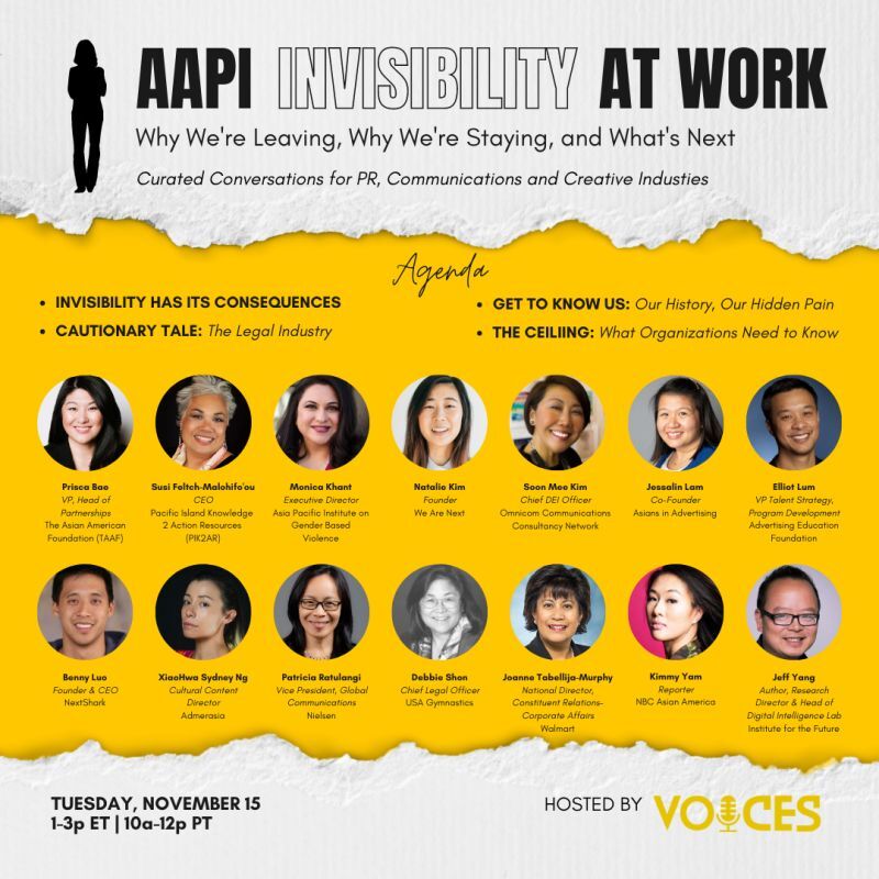 We're excited to have our Cultural Content Director, XiaoHwa Ng, featured on <a href="/VOICESforAAPI/">VOICES for AAPI</a> Invisibilty at Work Panel this Tuesday, Nov. 15th 1-3p ET! Be sure to register here: us06web.zoom.us/meeting/regist… 
#webinar #diveristyandinclusion #AAPI