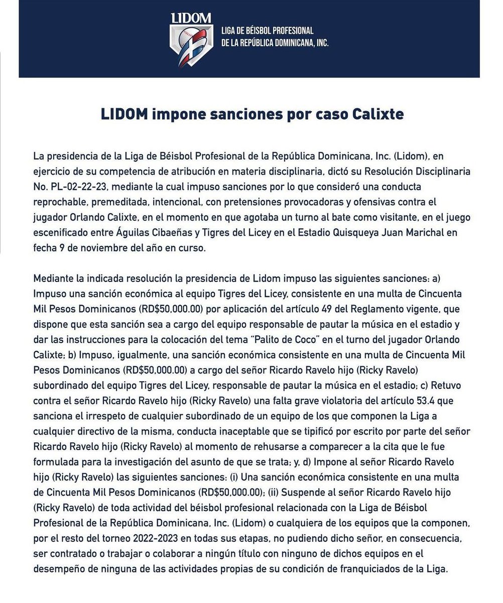 QueBaez's tweet photo. ¿Qué te parecieron las sanciones tomadas por Lidom en caso Calixte?

#calixte #Lidom https://t.co/G5bY8QaxqH