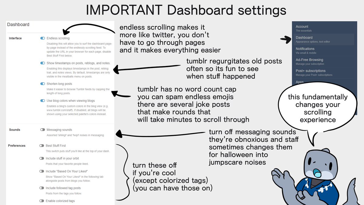 DUKE_of_ASH's tweet photo. Have you considered joining Tumblr but don't know where to start? Here's a guide on how to tweak settings to get the best experience you can. (1/3) https://t.co/szQ2jy2LNa