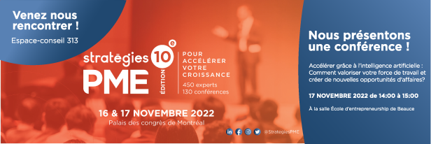 Pourquoi venir à Stratégies PME Mtl? Pour assister à une conférence sur un sujet passionnant:  Accélérer grâce à l'intelligence artificielle: Comment valoriser votre force de travail et créer de nouvelles opportunités d'affaires? Ce jeudi 17/11 au Palais des congrès à 14h30! #PME