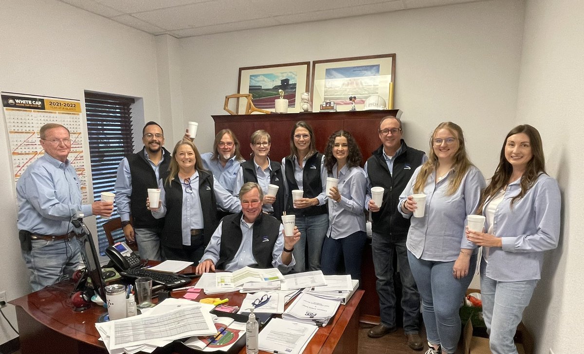 ParagonSportsCo's tweet photo. It’s William Chaffe Day at PSC! Happiest of birthdays to our President! Besides being kind &amp; leading with heart every day, he’s also a man of routine: we had a hunch what he’d wear 😉

Blue button down ✔️
Jeans &amp; boots ✔️
Styrofoam coffee cup ✔️
Vest &amp; colorful readers *optional* https://t.co/X52e5nRli8