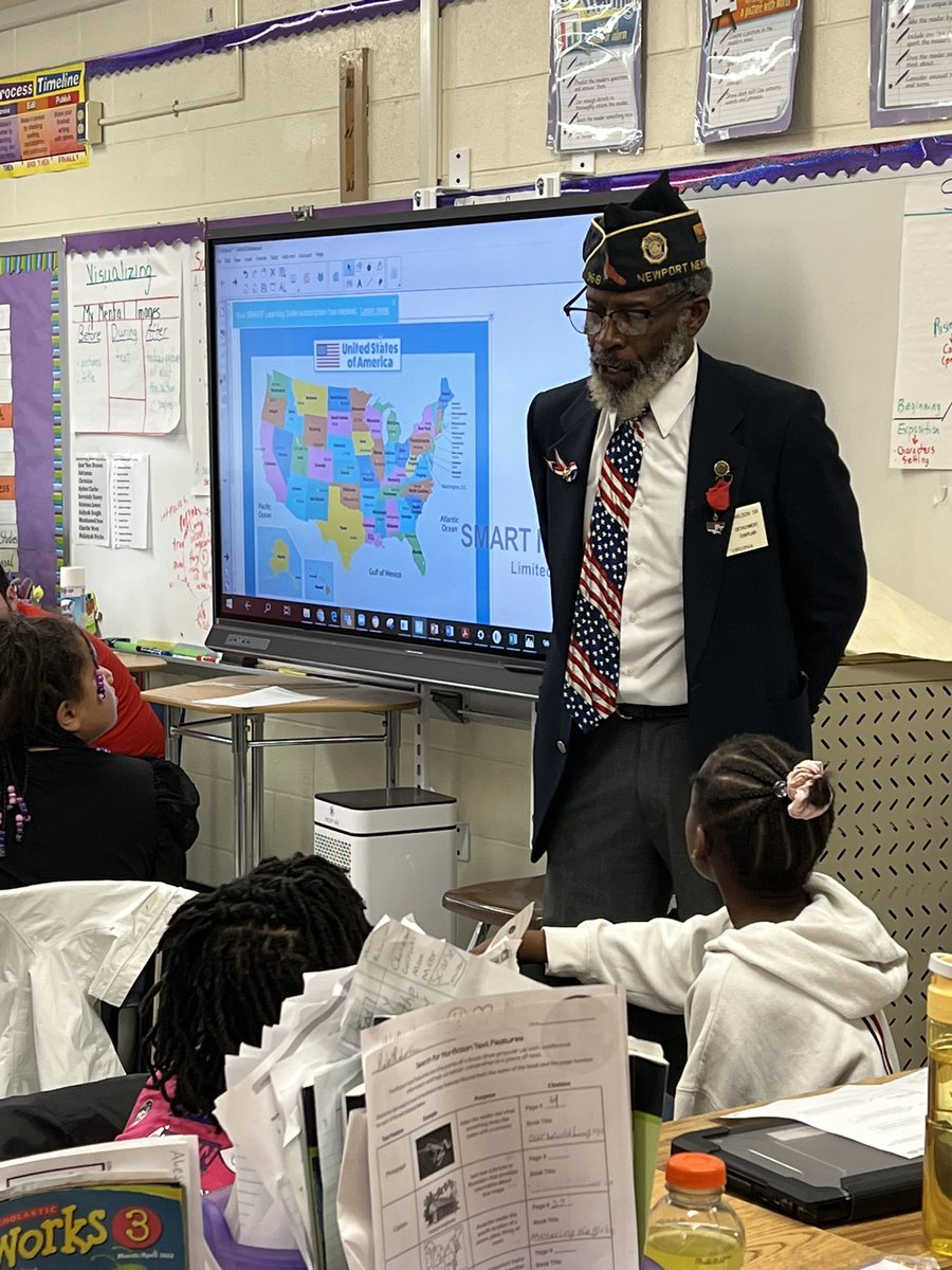 mrsramirez2002's tweet photo. thank you Mr. Wilson for sharing your stories and telling our students what it means to be a veteran. Happy Veteran’s Day to all NNPS military families. #NNPSProud #YatesElementary https://t.co/bwqKoTPTxR