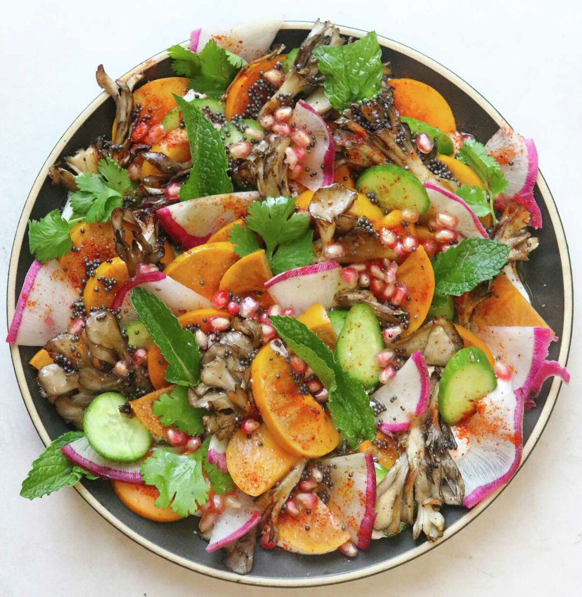 In-season persimmons add sweetness to this tasty composed salad #recipe <a href="/HoustonChron/">Houston Chronicle</a> <a href="/pondicheri/">Pondicheri</a> bit.ly/3UntnfH