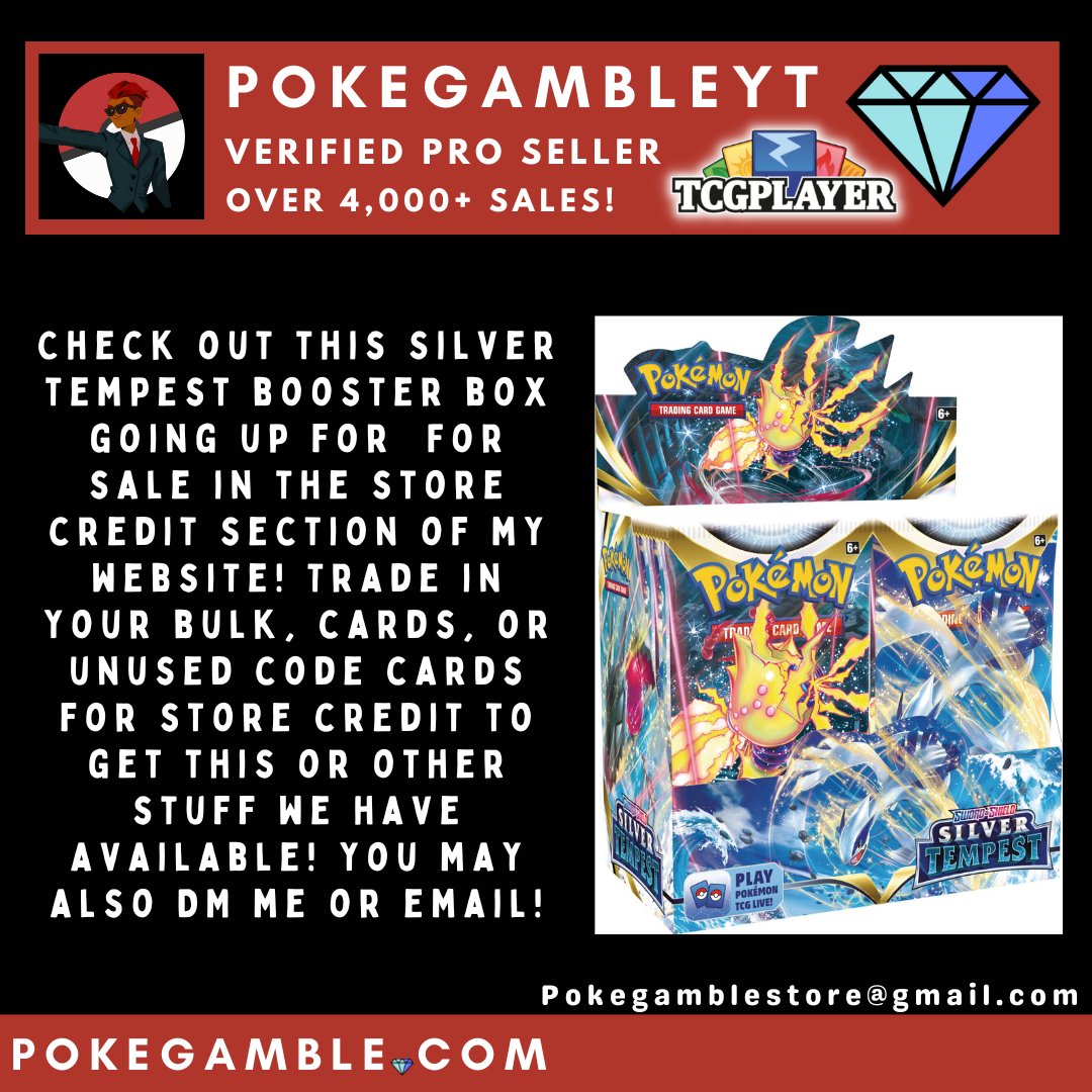 PokeGambleStore's tweet photo. My TCGplayer: 💎https://t.co/x0ip3FNRNU
My Website: 🌐
https://t.co/AGr3nOHccF
My Email: ✉
Pokegamblestore@gmail.com

#pokemon #pokemontcg #tcgpokemon #pokemoncards #pokemoncommunity #pokémon #psa #altart #silvertempest #tcgplayer https://t.co/ZPFiMshZxJ