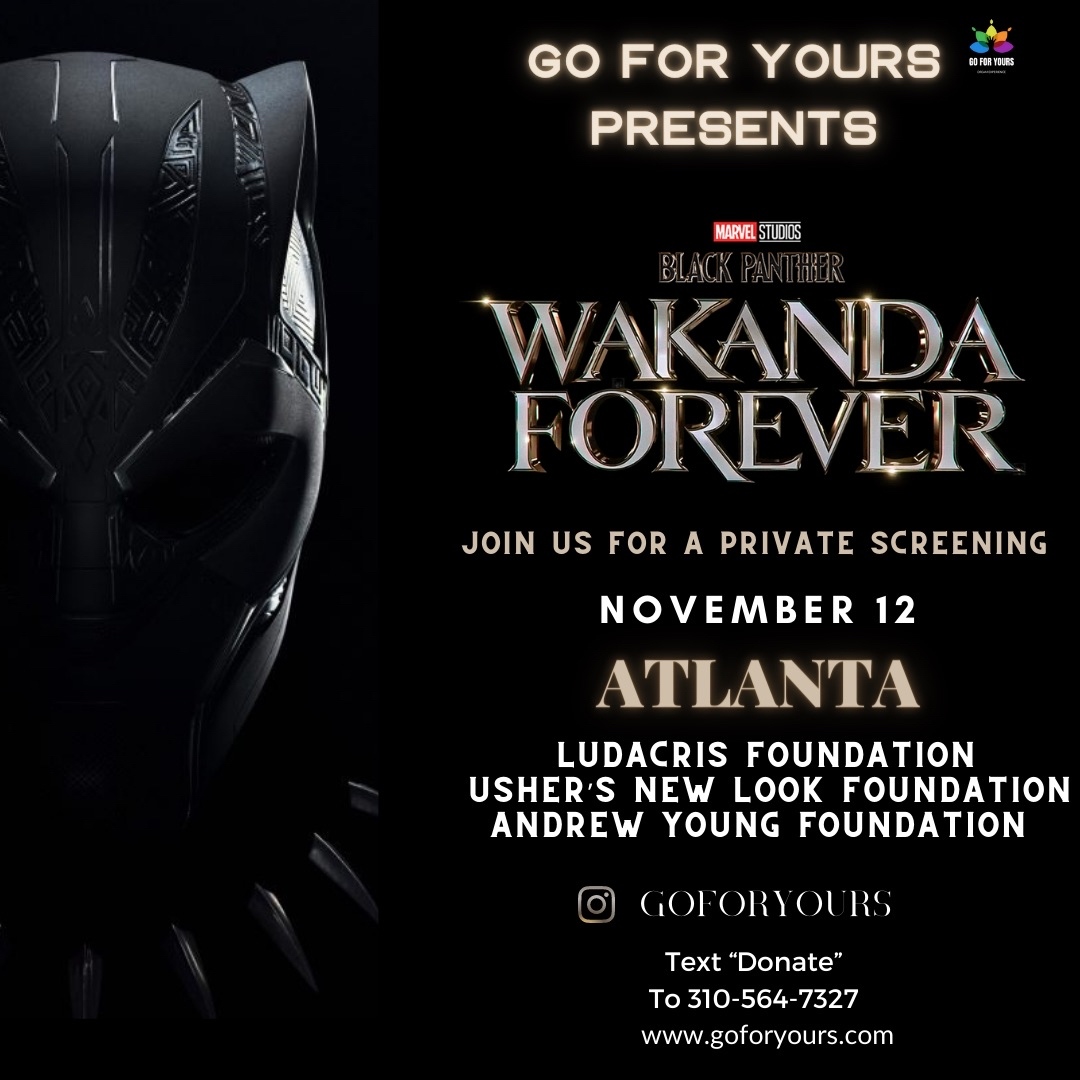 Marvel Studios’ Black Panther: #WakandaForever IS here! Tomorrow we are screening in Atlanta 🖤 

ARE YOU READY ATLANTA? 

#GoForYours #BlackPanther2