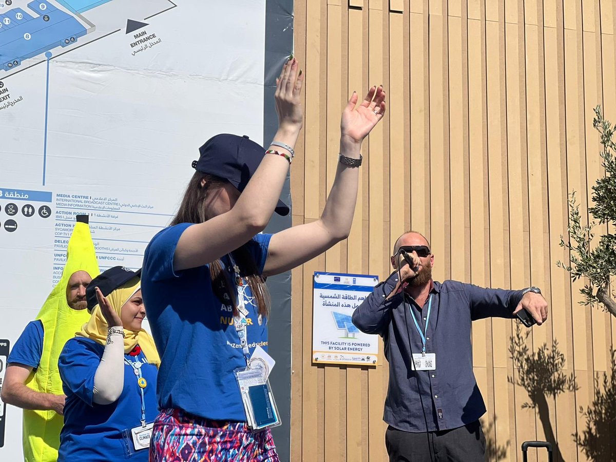 Nuclear4Climate's tweet photo. Today was decarbonization day at #COP27 and we took the challenge of bringing #fitness and #nuclear together to the beat of rap and our “we need #netzero” anthem. https://t.co/jDHC8tXeOi