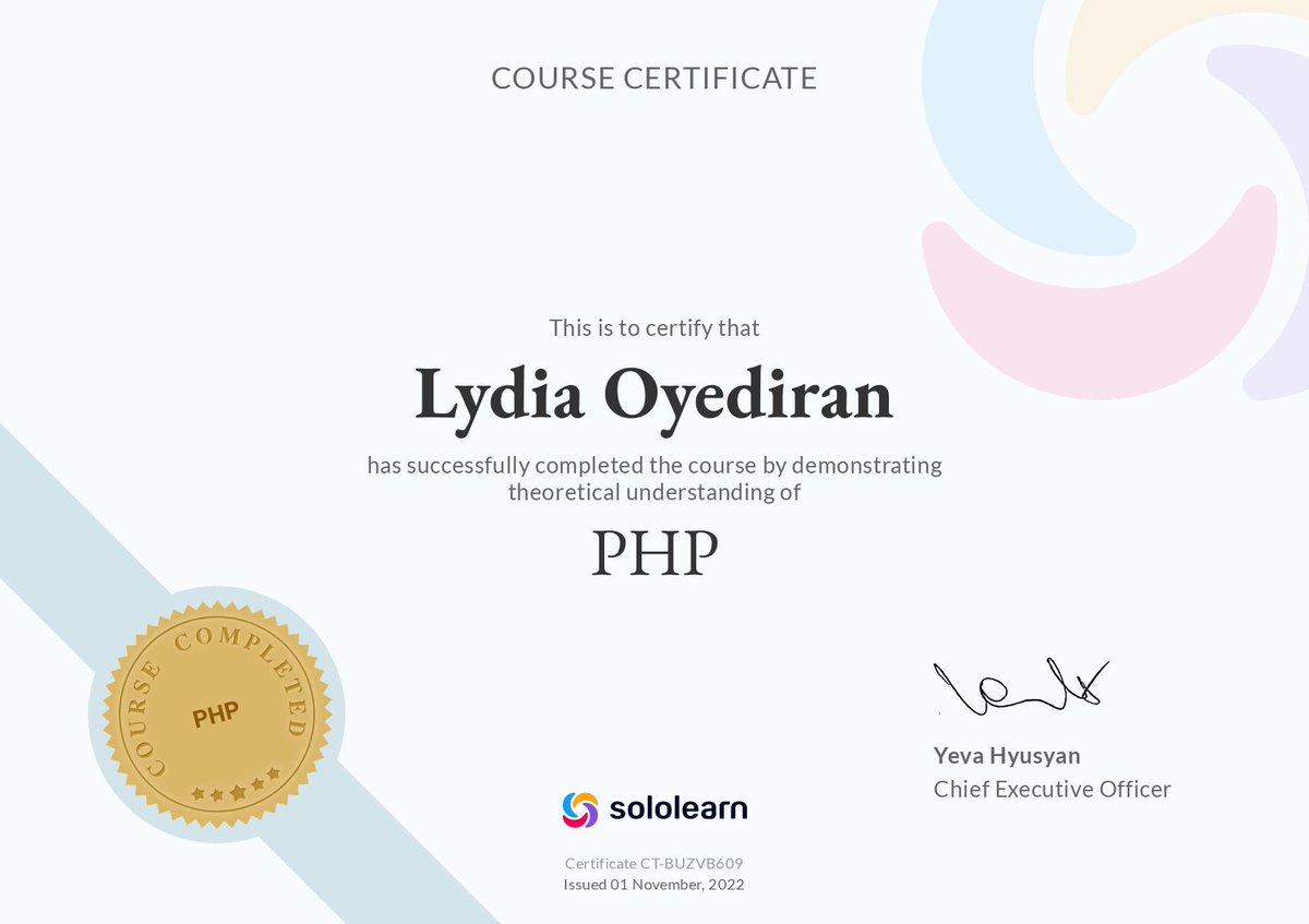 lydia_oyediran's tweet image. In furtherance to my career as a backend developer, I took up the solo learn challenge on PhP.
#backenddeveloper #PhPprogramminglanguage