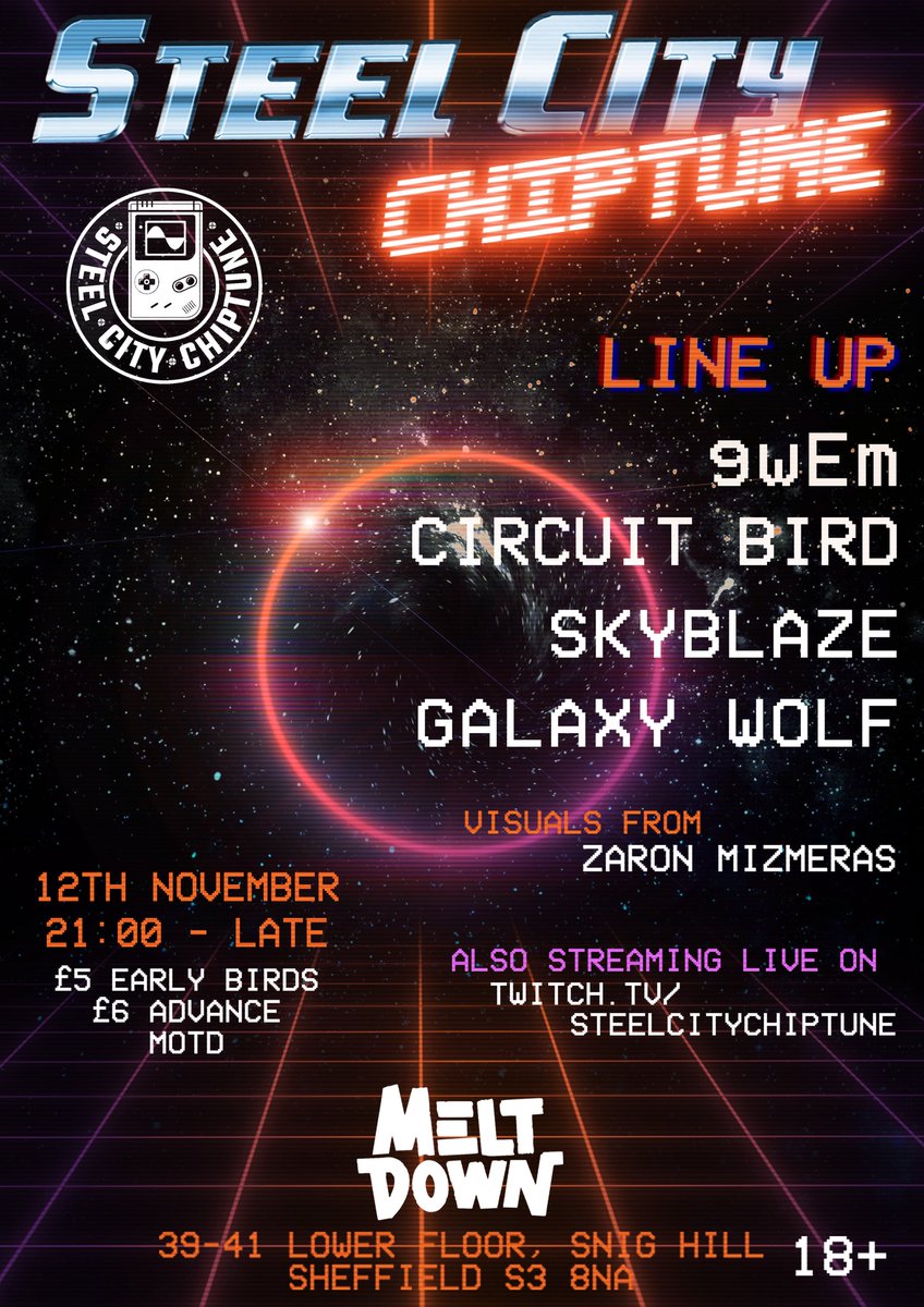 Steel City Chiptune returns to <a href="/MeltdownSheff/">Meltdown Sheffield</a> tomorrow (Sat 12th Nov) from 9pm...

Tickets >>> ra.co/events/1606119

#chiptune #steelcitychiptune