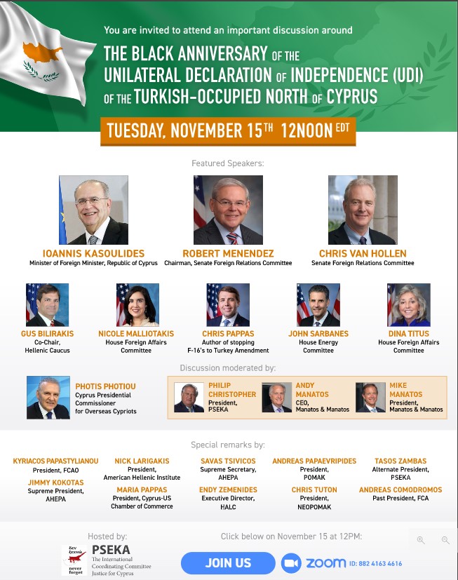Join Minister of Foreign Affairs Kasoulides, Commissioner for Overseas Cypriots Photiou, honorable members of Congress & diaspora leaders, on Nov. 15th, as they discuss 