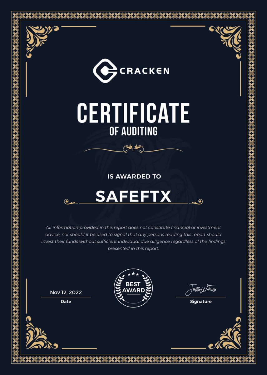 CrackenTech's tweet photo. SafeFTX @SafeFTXOfficial is audited and listed, please check the audit report below

Project Website:
https://t.co/d0zgTz0FMv

Audit Report:
https://t.co/bLYj98ZTW3

Request A Quote:
https://t.co/Jj6OSJyizi https://t.co/OsAzZgagBi