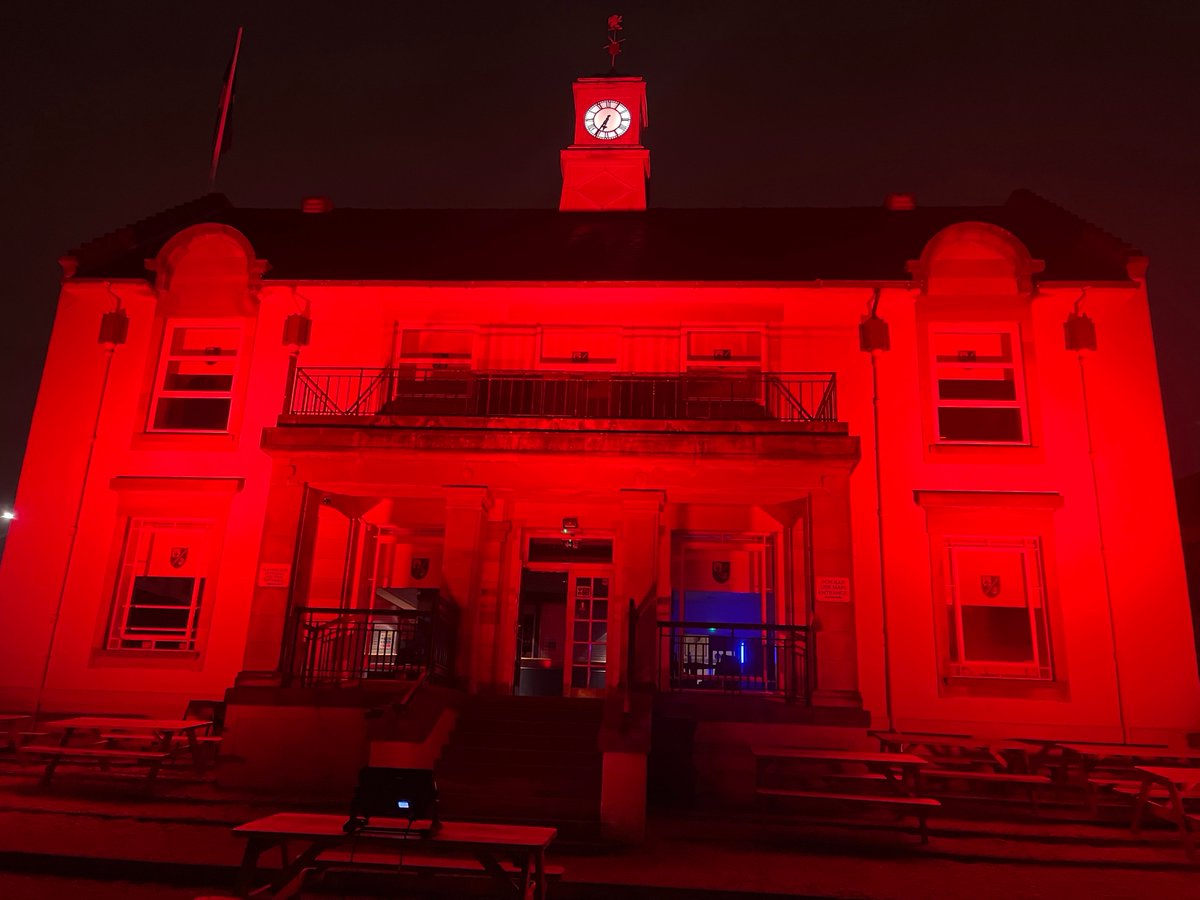The Glasgow High School Former Pupil Club War Memorial Pavilion at Old Anniesland is bathed in red light tonight as part of the <a href="/poppyscotland/">Poppyscotland</a> Light Up Red initiative, as we remember the nearly 700 former High School pupils killed during WWI and WWII.

🔴 #LightUpRed2022