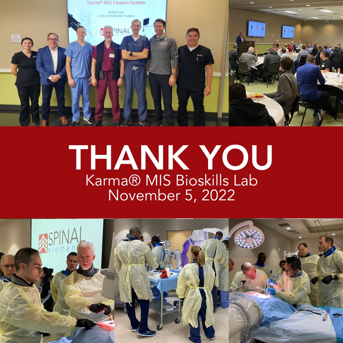 SpinalElements's tweet photo. Thank you to @PierceNunley, MD, Kornelis Poelstra, MD, Douglas Crowther, DO, and all our surgeon attendees at the Karma® MIS lab last weekend in Las Vegas. It was truly a robust educational event with many interactions, learnings and Karma MIS skills building.
#spinalelements https://t.co/SeJ4dLjyBU