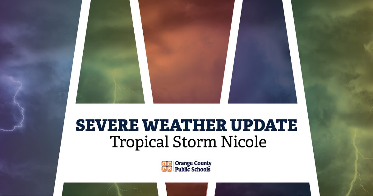 TS NICOLE UPDATE: Orange County Public Schools has finished assessing schools for damage.  All schools and district facilities have been deemed safe to return on Mon., Nov, 14. Bad weather make-up days will be announced soon. No decisions have been made yet. Stay safe.