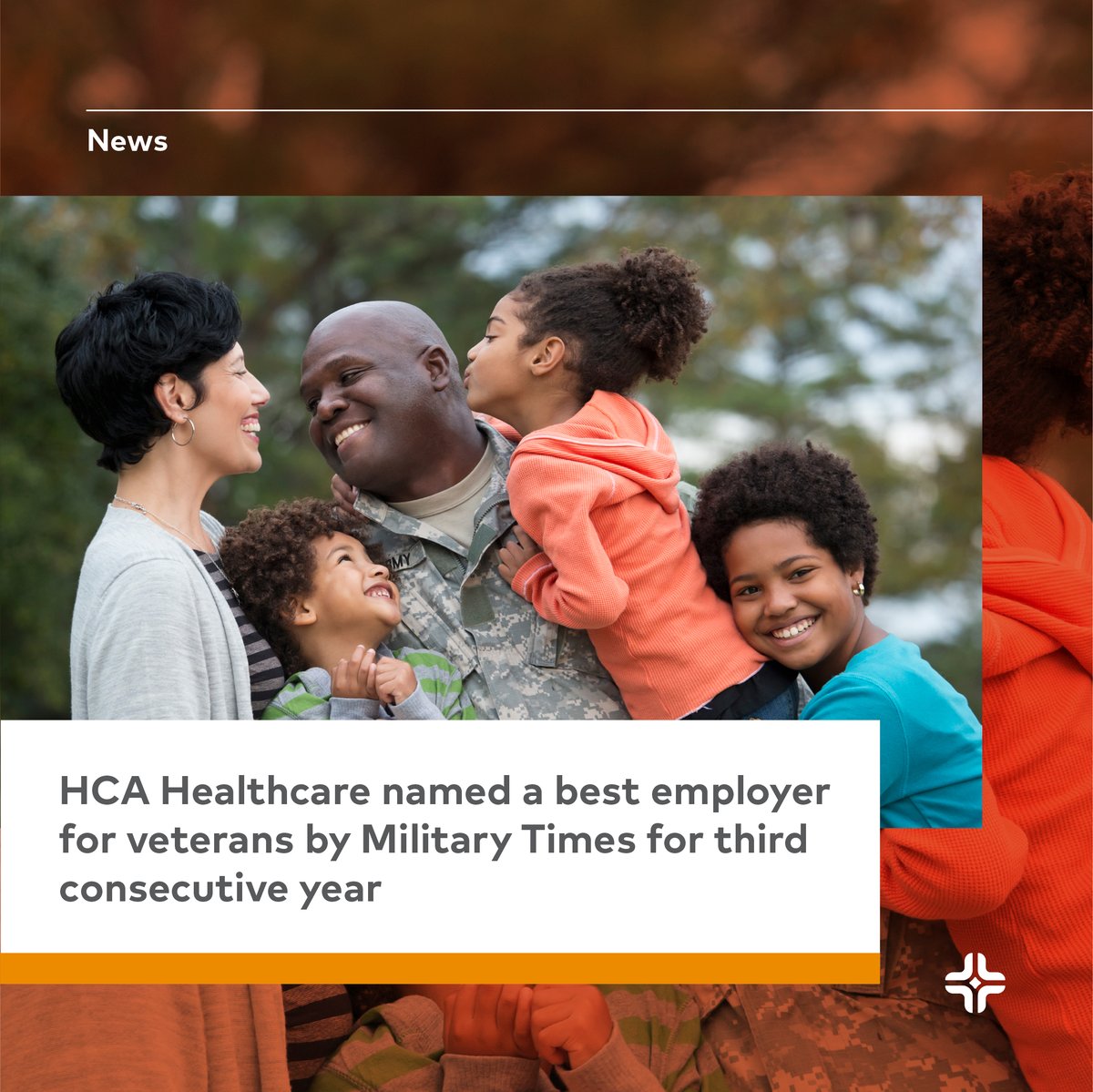 Today, we’re proud to announce that HCA Healthcare has ranked on the <a href="/MilitaryTimes/">Military Times</a> Best for Vets: Employers list for our organization’s efforts to recruit, retain and support current and former service members, military spouses and military caregivers. bit.ly/3V6I471.