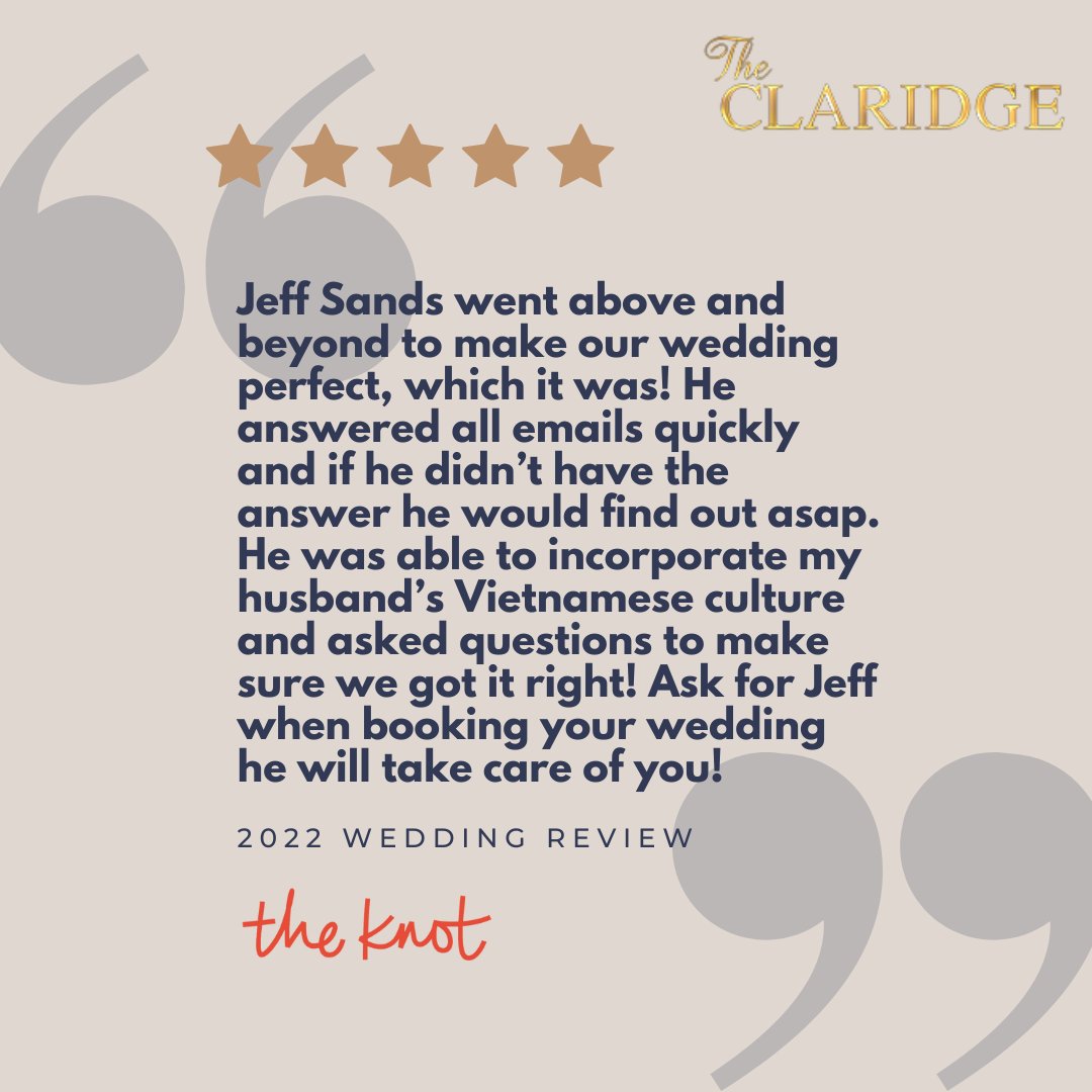 We couldn't appreciate these wedding reviews more! Thank you to all of our couples who take the time to leave us fabulous reviews! Looking for an amazing wedding venue? Look no further! claridge.com