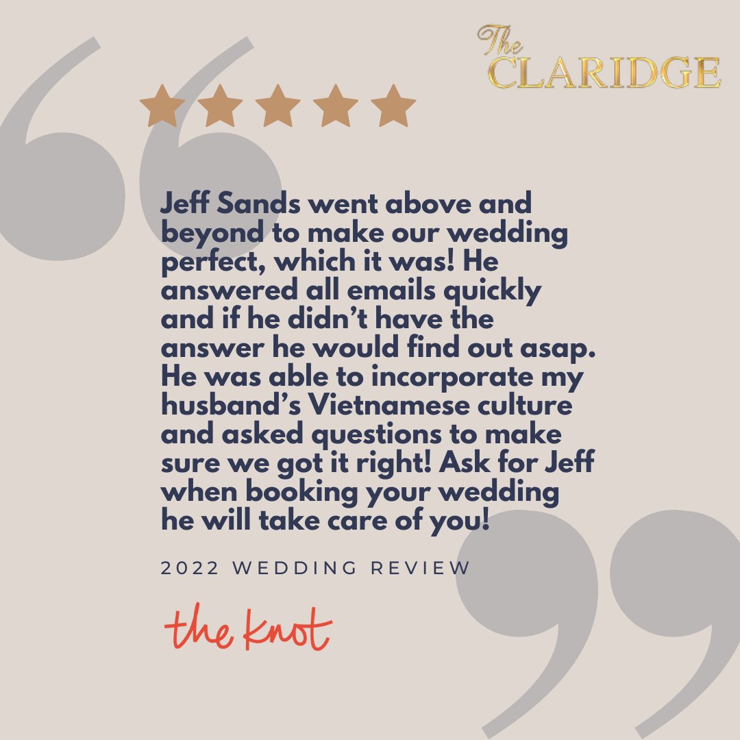 We couldn't appreciate these wedding reviews more! Thank you to all of our couples who take the time to leave us fabulous reviews!

Looking for an amazing wedding venue? Look no further! claridge.com