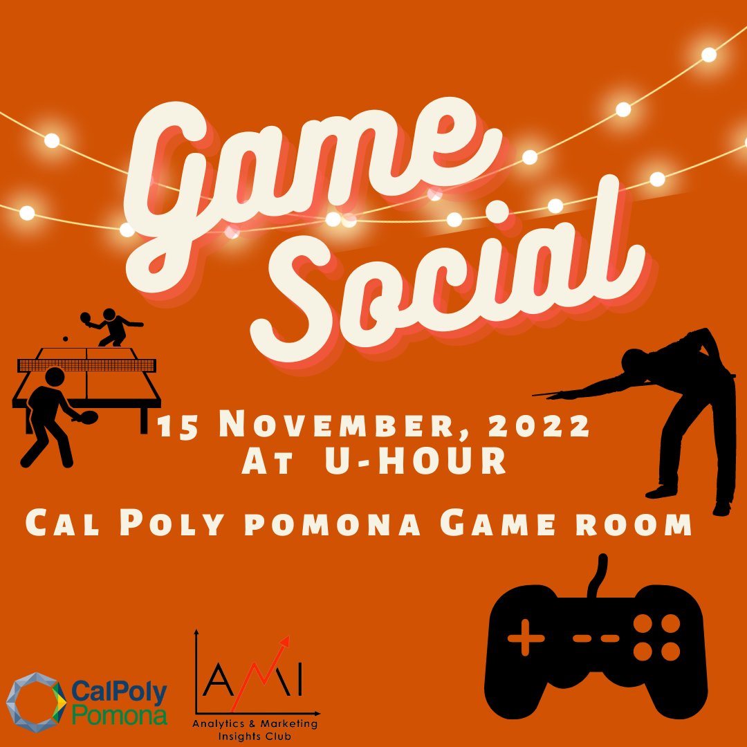 CPP_DMA's tweet image. Hey Broncos, we hope you’ve been having a great semester! AMI is going to have an in-person social event! Join us on November 15th at U-Hour in the games room to unwind and have some fun! We hope to see you there!