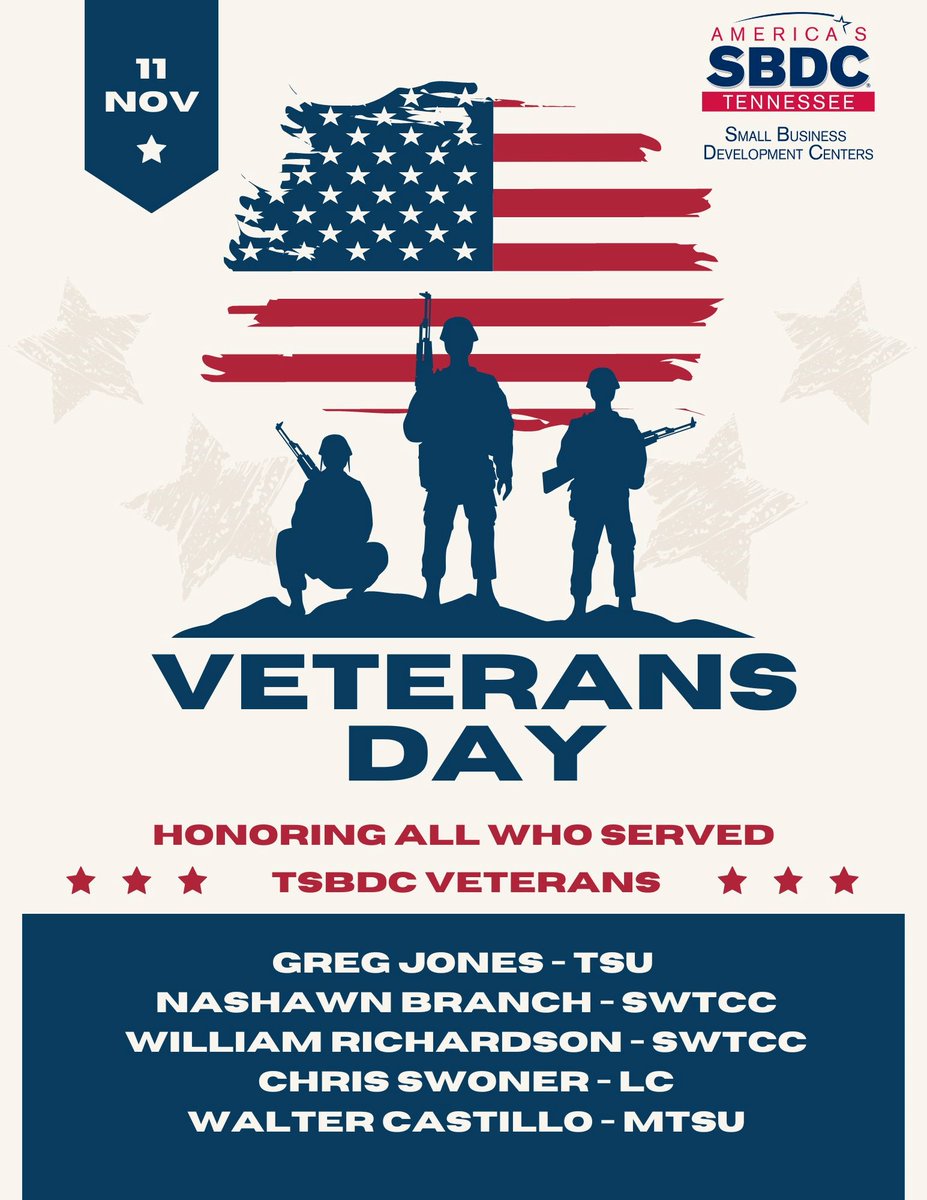 tsbdc's tweet photo. It is with deep gratitude we acknowledge the staff members who served in the U.S. Armed Forces.

#thankyouforyourservice #veteransday https://t.co/wXnRFYRW2c