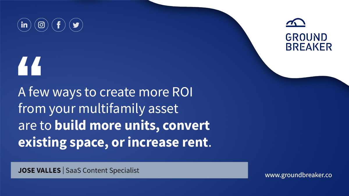 GroundbreakerCo's tweet photo. If you are trying to create more ROI from your multifamily asset, one idea is to create additional units.

Reach out today and learn how the Groundbreaker software can help: https://t.co/8nVekk7OMP 

#Groundbreaker #RealEstateInvesting https://t.co/02LZvQ7Sva