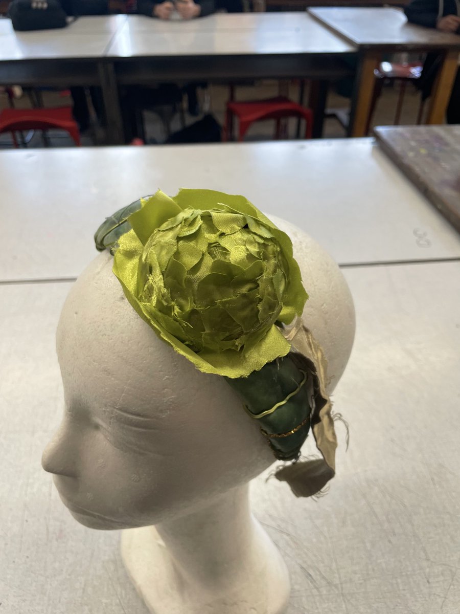 AlbermarleArt's tweet photo. GCSE Textiles prepare for their mock with a strictly  #alternativetextiles #recycledtextiles  #sustainabletextiles challenge. We are quite camera shy so Mr A gladly steps in to showcase this headpiece by Elizabeth ✨⭐️✨ https://t.co/BsgM9vLZkE