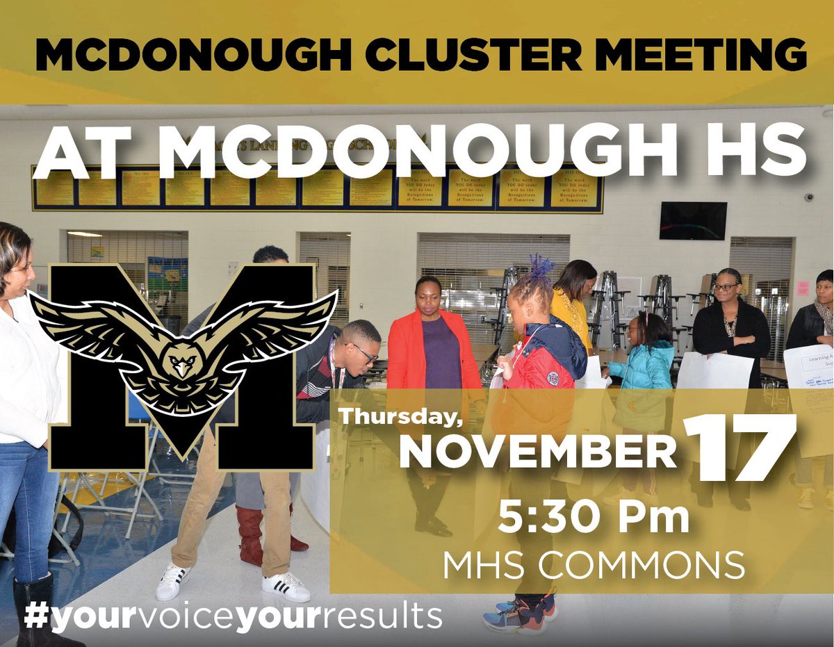 Tony Harris (@mhsgradcoach221) on Twitter photo Warhawk Family, please join us next week for our Cluster Conversation. Have your voice heard on November 17th at 5:30pm in the MHS Commons. <a href="/MHS_WarHawks/">McDonough High School</a> <a href="/PrincipalBGame/">Monica Blasingame</a> @Momma_Shook Warhawk Family, please join us next week for our Cluster Conversation. Have your voice heard on November 17th at 5:30pm in the MHS Commons. <a href="/MHS_WarHawks/">McDonough High School</a> <a href="/PrincipalBGame/">Monica Blasingame</a> @Momma_Shook