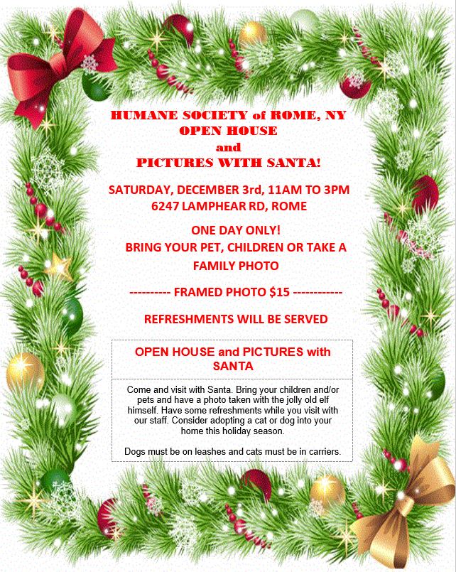 HumaneSocRome's tweet image. Mark your calendars - Santa&apos;s coming to the shelter!