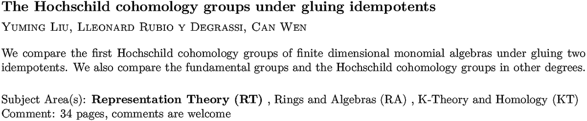arxiv.org/abs/2211.05435…
Y Liu et. al.
The Hochschild cohomology groups under gluing idempotents