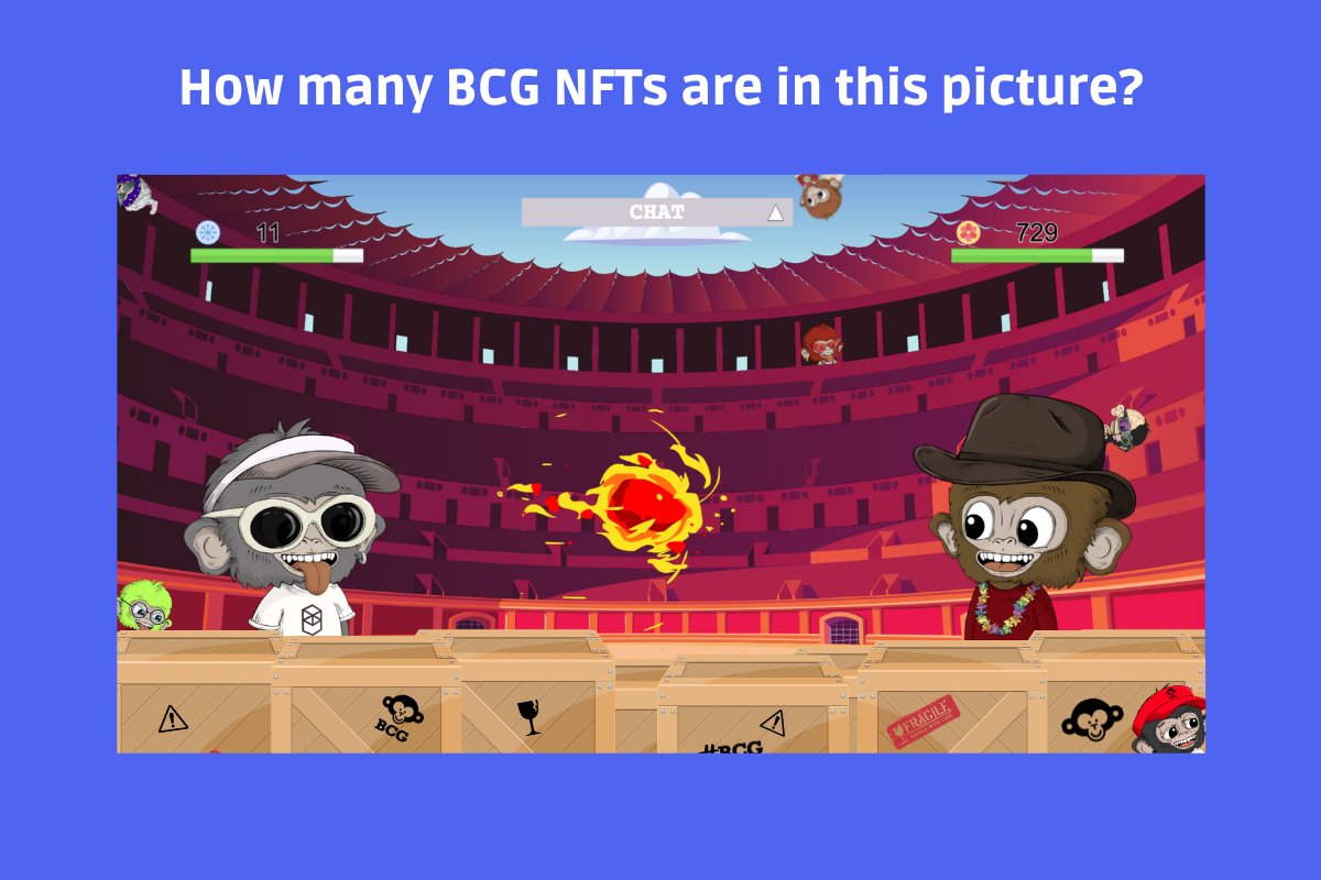Win 1 BCG OG and get exclusive Beta access for the BCG Game! 🎮

To enter:
1. Like &amp; RT ❤️
2. Find all BCG NFTs and comment your guess 🐵

Hint: Don't forget to count the obvious chimps 😉

#BCG #BCGame #NFT #Giveaway #GiveawayNFT