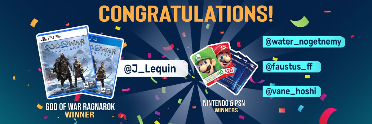 GameDigest_'s tweet photo. Congratulations to the Game Digest wave 1 giveaway winners! 🎉🎉
@JLequin @water_nogetnemy @faustus_ff @vane_hoshi 
We are always in deep gratitude to our subscribers and we sincerely hope you enjoy our gifts!
Please dm us for to get your prizes!
#GameDigest #GodofWarRagnarok https://t.co/1fe2ZFp3iq