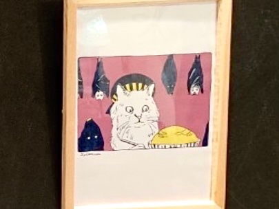 🐈猫画展示中🐈‍⬛ 〜12/29 上野駅ビルB1F WIRED CAFEアトレ上野  🐈展示終了までしばしば作品紹介の投稿おじゃまします🐈‍⬛   お惣菜にもスイーツにも。こうもりやさい🍠🍠
