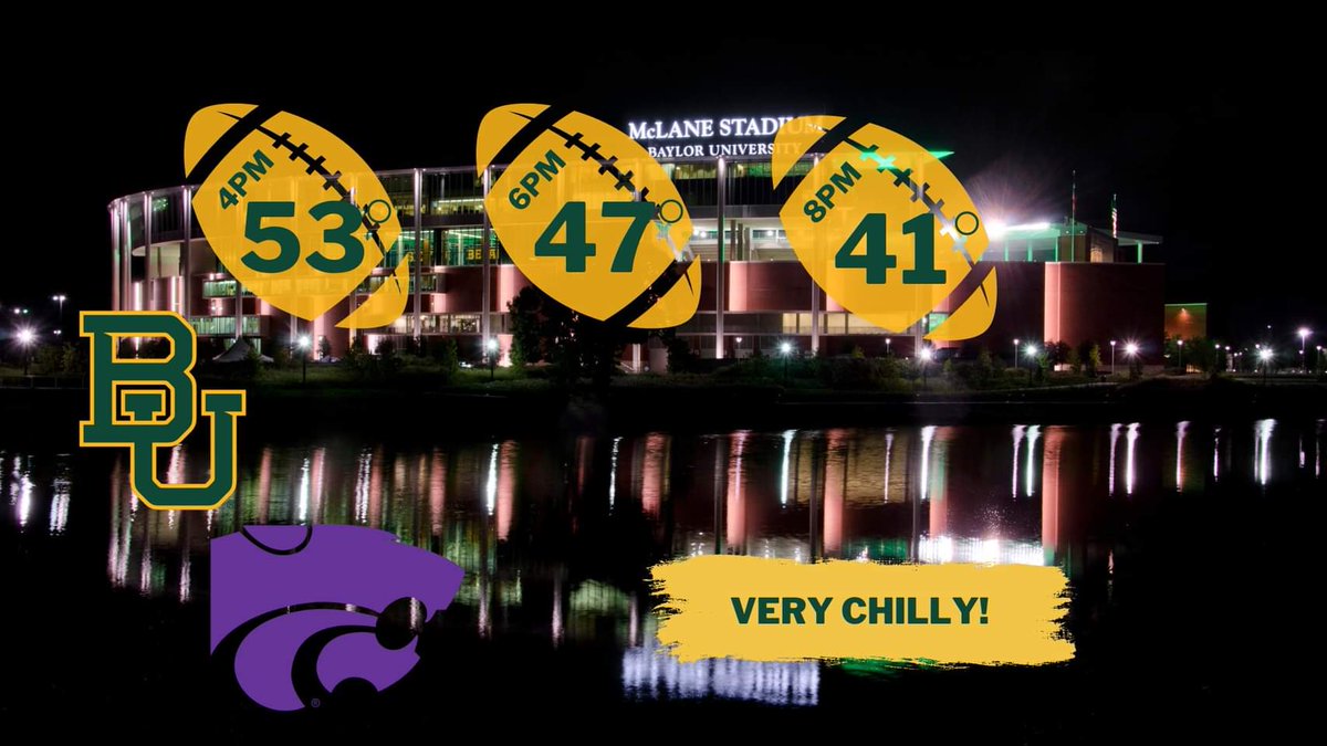 Baylor Weatherman (@baylor_weather) on Twitter photo Bundle up Bears! Saturday night's <a href="/BUFootball/">Baylor Football</a> game is going to be cold. 🥶 #SicEm <a href="/Baylor/">Baylor University</a> <a href="/Baylor_Athletic/">Baylor Athletics</a> <a href="/BaylorStadium/">Baylor Stadium</a> Bundle up Bears! Saturday night's <a href="/BUFootball/">Baylor Football</a> game is going to be cold. 🥶 #SicEm <a href="/Baylor/">Baylor University</a> <a href="/Baylor_Athletic/">Baylor Athletics</a> <a href="/BaylorStadium/">Baylor Stadium</a>