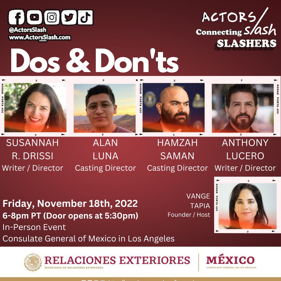 ActorsSlash's tweet photo. Join CD @ActorsSlash to our a Free In-Person Event with @ElAlanLuna. 
#CastingDirector for #tv #film &amp; #animation
Hosted by @VangeTapia

📌Friday, Nov 18th 
6-8pm
Mexican Consulate in LA. (door opens at 5:30pm) 

#AlanLuna #ActorsSlash #ConnectingSlashers #Casting #CastingCalls https://t.co/YF173FYLVV