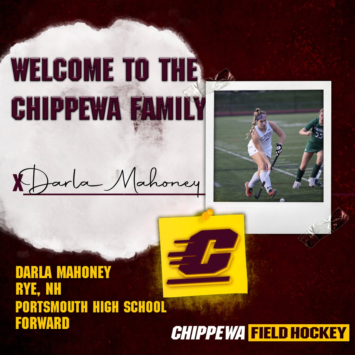 Welcome to Mount Pleasant, Darla 🏡

The forward from Rye, New Hampshire will join us in the fall of 2023❗️

#FireUpChips🔥⬆️🏑 | #NationalSigningDay