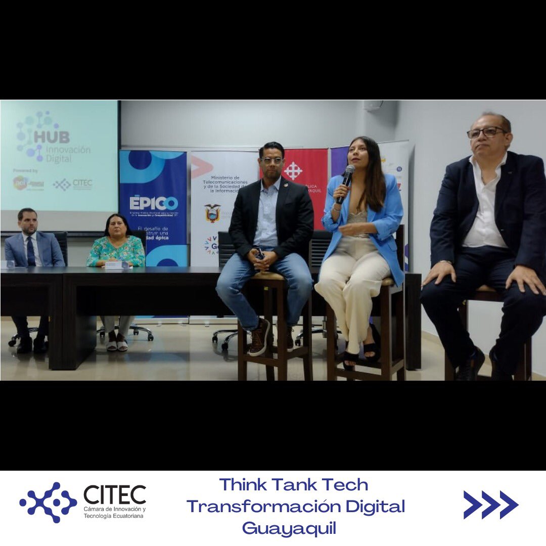 CITECec's tweet photo. #ThinkTankTech l El Hub de Innovación de la CITEC se encuentra desarrollando el "Think Tank Tech de Transformación Digital", 👏a través del cual se busca construir insumos que sean de ayuda para el @Telecom_Ec
Agradecemos a @EpicoGye y @ucatolicagye https://t.co/1iy71fZ47V