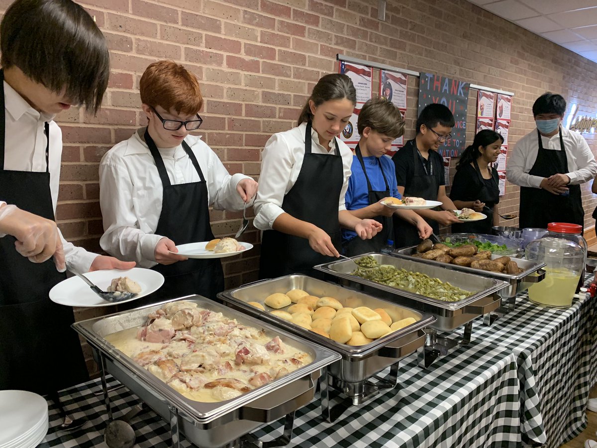 Blakeleyteach's tweet photo. These kids… Culinary 1 stepped up to a serious challenge that they did not have enough prep or practice for and catered their first luncheon! They did a phenomenal job dressing professionally, looking for ways to serve, &amp; washing a TON of dishes after. We’re so proud of you! https://t.co/StSGsmnKSJ
