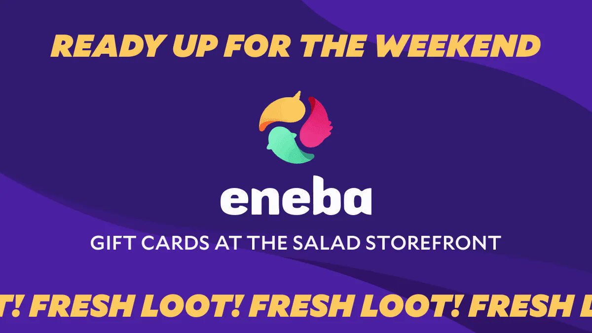 Salad_Chefs's tweet photo. Ready up for the weekend. Gift cards from @eneba_games are now available at the #SaladStorefront! Pick one up today to shop curated flash sales on games, subscriptions, DLC, and more at Eneba's gamer-approved marketplace. Details: https://t.co/piwQoKzgIE #FreshLootFriday https://t.co/ZgffBch1DY