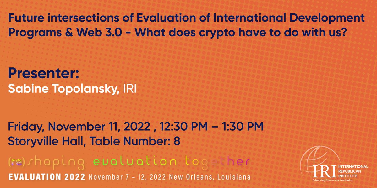 SabTopola's tweet photo. Had a really fun time today facilitating a small group discussion on what crypto currency funded programs could mean for evaluators! Thank you to the small but mighty group who joined me in exploring considerations that we should be thinking about at this early stages. 🙏🏻#Eval22 https://t.co/9N4KvOggst