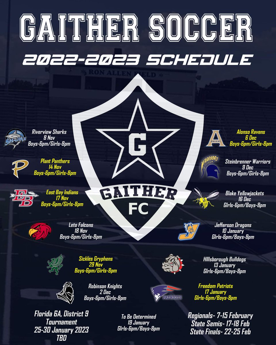 Updated schedule for Gaither soccer
<a href="/GHS__Athletics/">Gaither Athletics</a> 

Go Gaither!!!
