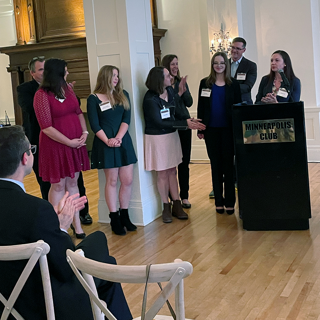 MurrayMS_SPPS's tweet photo. Special reception at the Minnesota Supreme Court Historical Society annual meeting where MNHD Topical Prize Minnesota Laws and Courts winners Vivian Hustvedt and Anna Steger were celebrated. Pictures of our winners,and the Chair,Christine Kain,recognizing Vivian and Anna. #MNHD https://t.co/BhrlfHT8kr