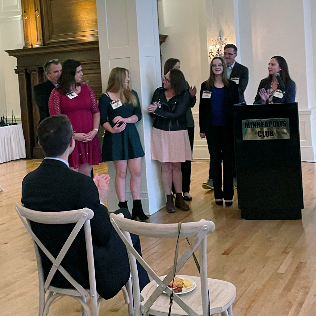 MurrayMS_SPPS's tweet photo. Special reception at the Minnesota Supreme Court Historical Society annual meeting where MNHD Topical Prize Minnesota Laws and Courts winners Vivian Hustvedt and Anna Steger were celebrated. Pictures of our winners,and the Chair,Christine Kain,recognizing Vivian and Anna. #MNHD https://t.co/BhrlfHT8kr