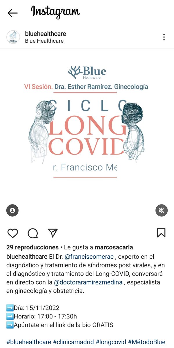 El próximo martes 15 noviembre a las 17 horas conversaremos con la @DraEstherramirezmedina ginecologa en el ciclo @BlueHealthcare
 sobre las repercusiones  de la #covidpersistente sobre desarreglos menstruales, covid durante el embarazo, les esperamos.
Recuerden inscribirse