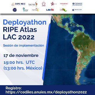 cediies's tweet photo. ¿Te interesa contribuir en la medición de Internet?
El @anuiestic,  @cediies e  @ISOCcol te extienden la invitación de @ripencc  para participar en el #Deployathon de @RIPE_Atlas LAC 2022.
Sesión de implementación
📅17NOV
🕐 1PM (CDMX)
Registro👉https://t.co/plf38GYWWN https://t.co/12JNvsgH4V