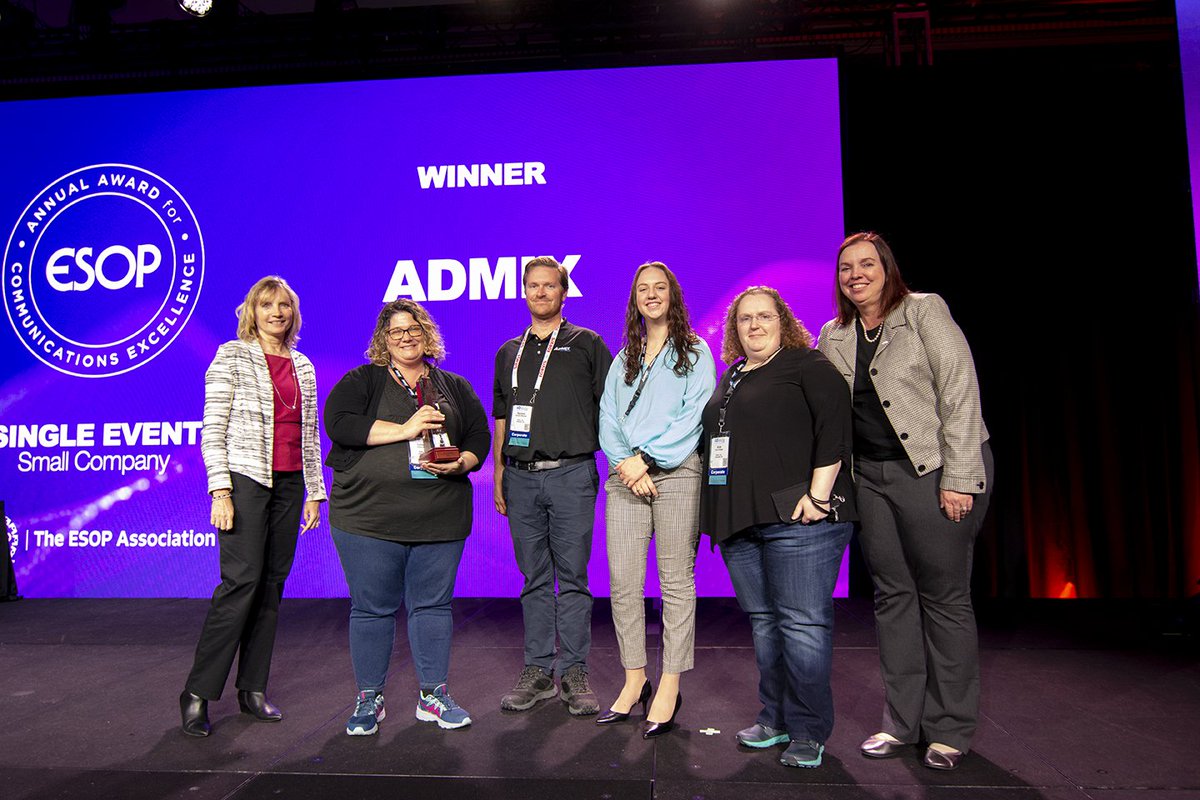 ESOPAssociation's tweet photo. The AACE Award for a Single Event, small company category, went to @Admix_Inc! Congrats, and thanks for joining us at #EO22! https://t.co/3XcCesMUJW