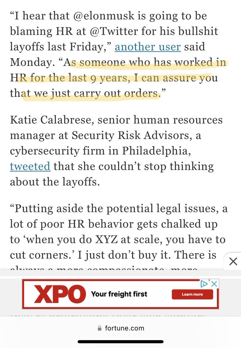 prissc's tweet photo. Saw this in an article about Twitter’s layoffs. Unfortunately, it’s a sad truth at a lot of orgs. My People, people, if you work for a company with this mindset, do yourself a favor and find a place where People is a valued, strategic function with decision power. https://t.co/V4khjKRQqA