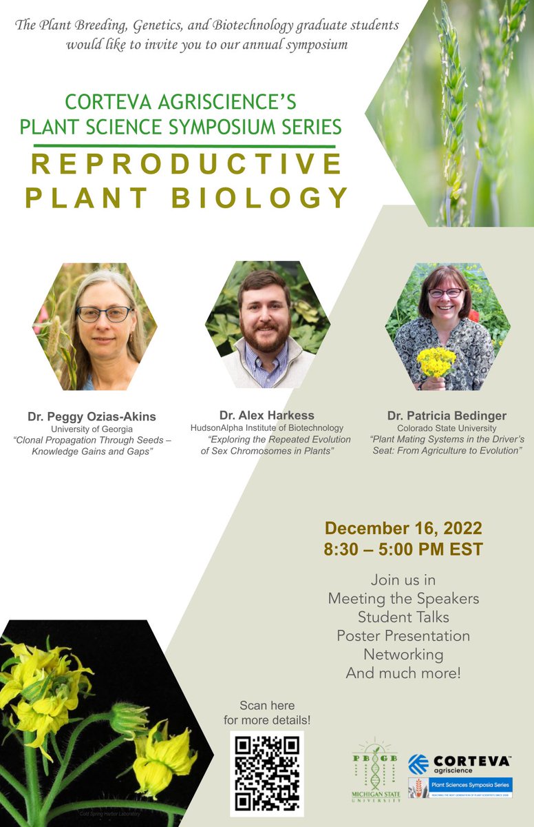 Heads up!

We are inviting you to our annual Plant Breeding, Genetics, and Biotechnology (PBGB) Graduate Students Symposium!

Catch our expert speakers in the field of Reproductive Plant Biology!

See you on December 16, and watch out for updates!💚🤍